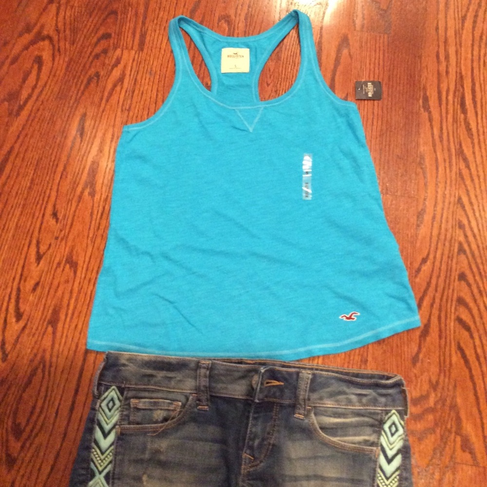 Hollister turquoise racerback tank sz S new